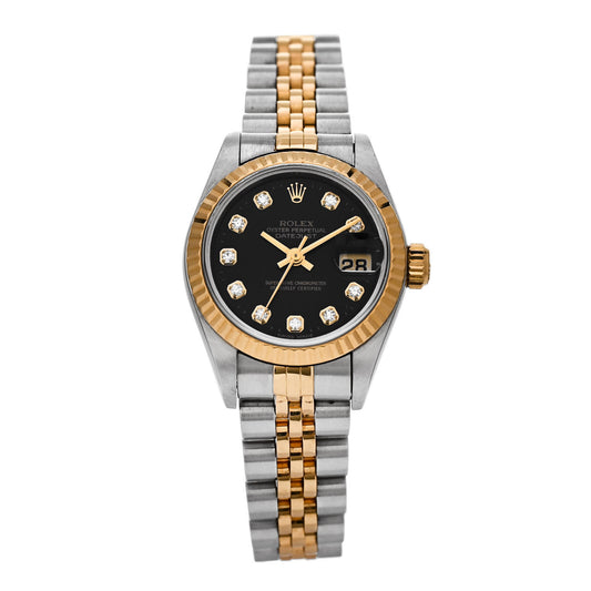 Stainless Steel 18K Yellow Gold Diamond 26mm Oyster Perpetual Datejust Watch Black 79173