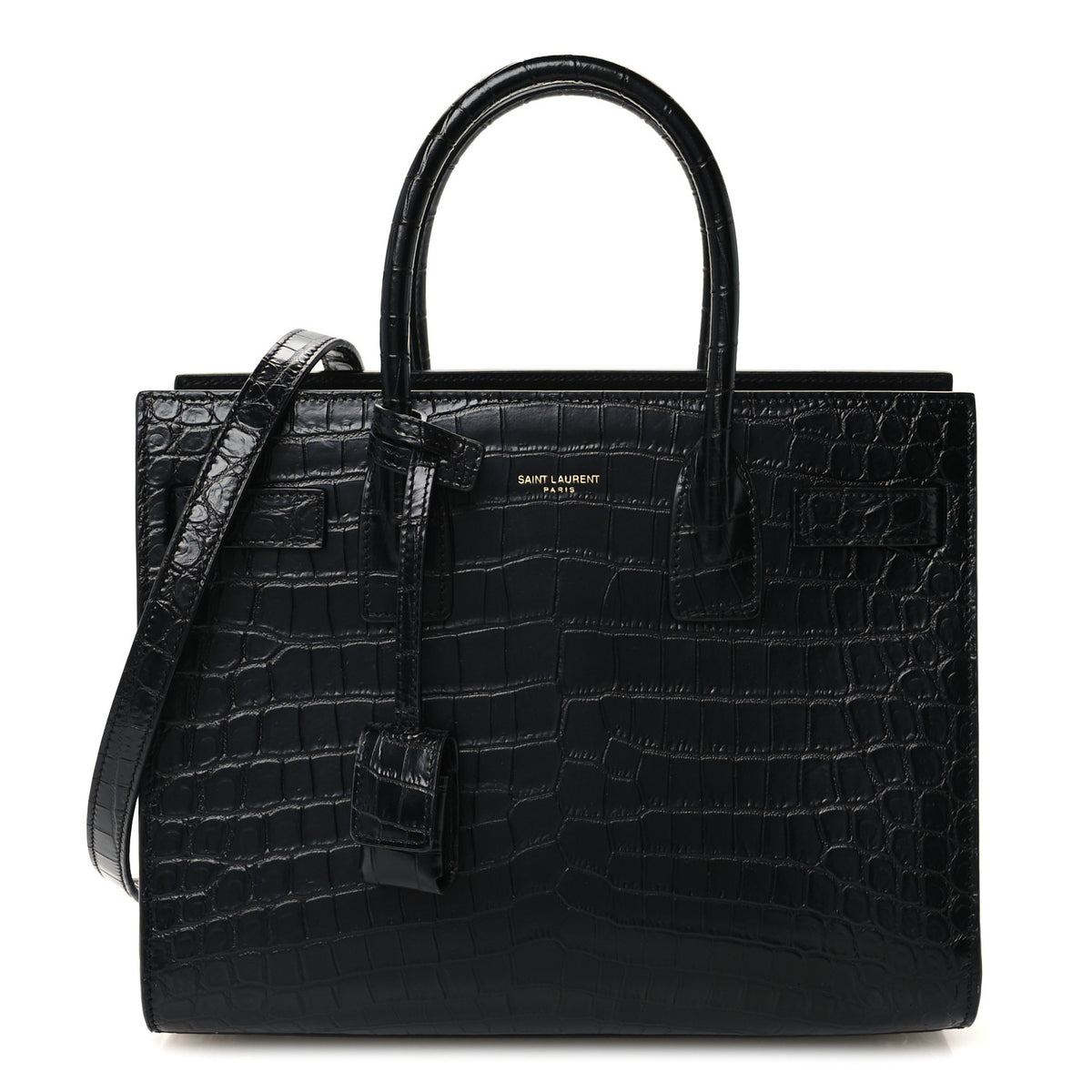 Saint Laurent Calfskin Crocodile Embossed Baby Sac De Jour Black 1 of 12