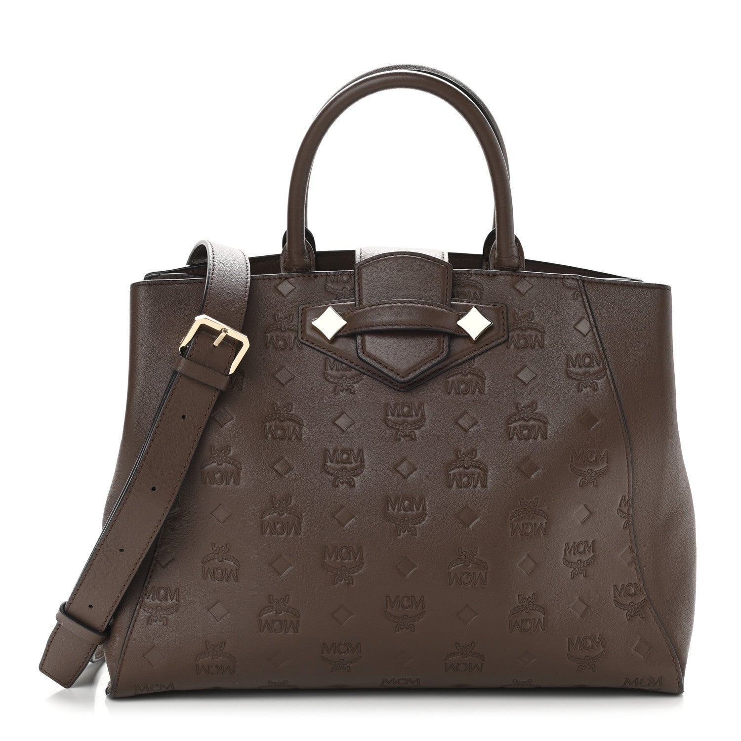 MCM Calfskin Ottomar Monogram Medium Essential Tote Chestnut 1 of 8