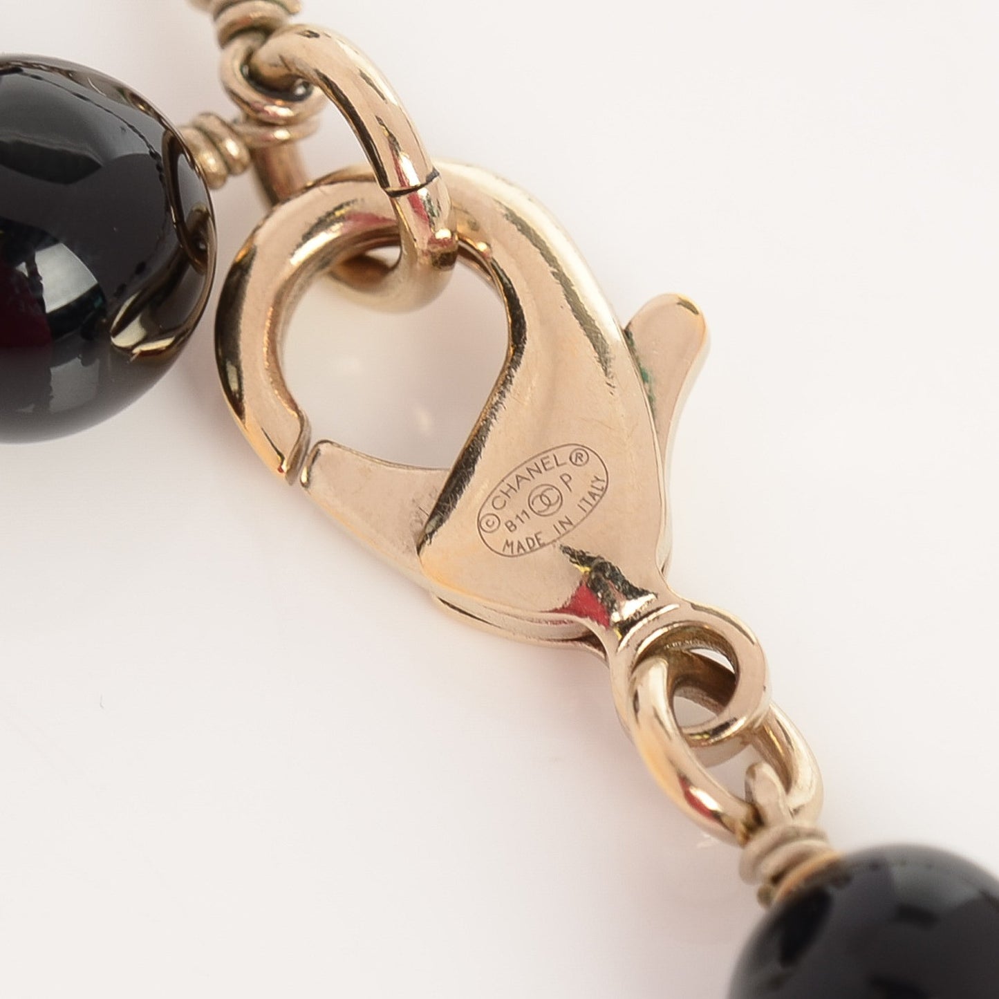 Pearl Beaded CC Long Necklace Black
