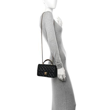 Chanel Lambskin Quilted Metal Mini Top Handle Rectangular Flap Black 2 of 11