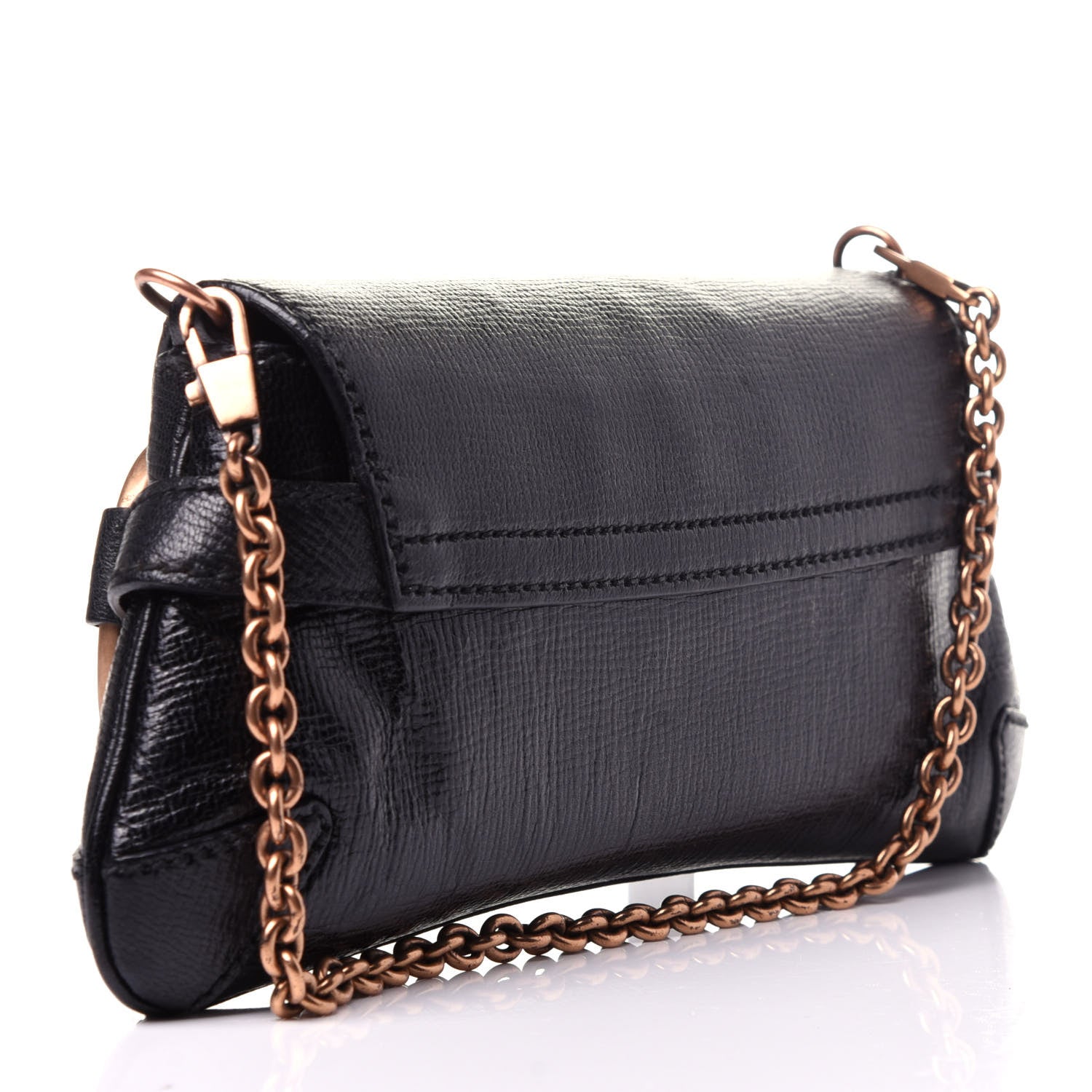 Gucci Textured Calfskin Horsebit Chain Clutch Black 3 of 10