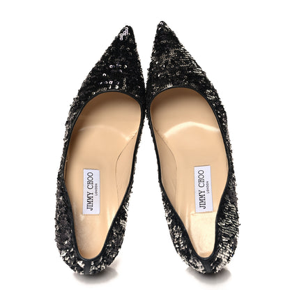 Jimmy Choo Double Face Sequins Abel 100 Pumps 39.5 Black Silver 2 of 8
