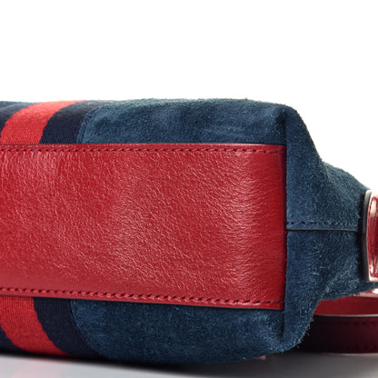 Gucci Suede Calfskin Web Small Ophidia Dome Shoulder Bag New Blue Romantic Cherry 9 of 9