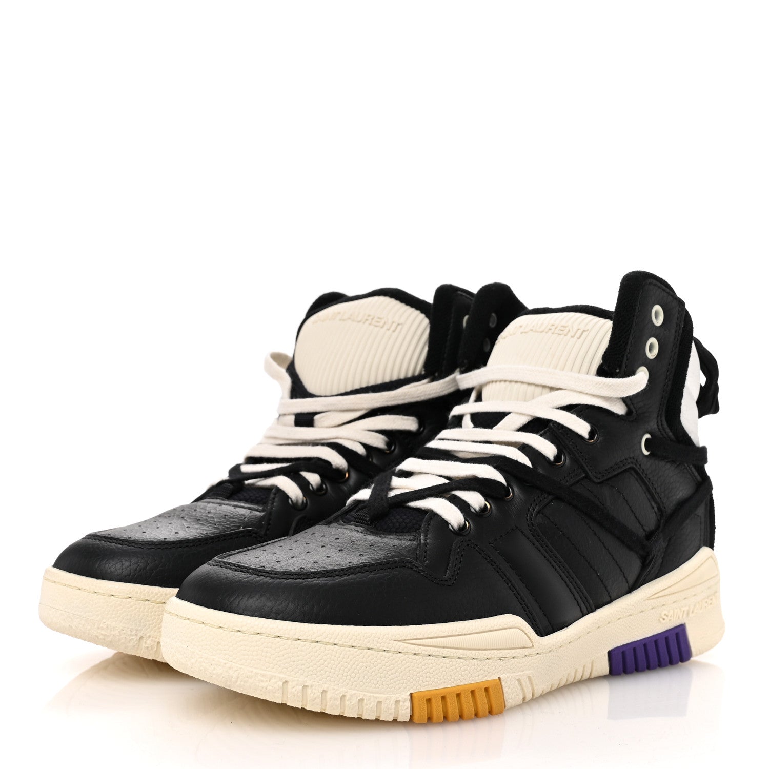 Saint Laurent Crackled Calfskin Mens Cure 05 High Top Sneakers 42.5 Black White 4 of 10