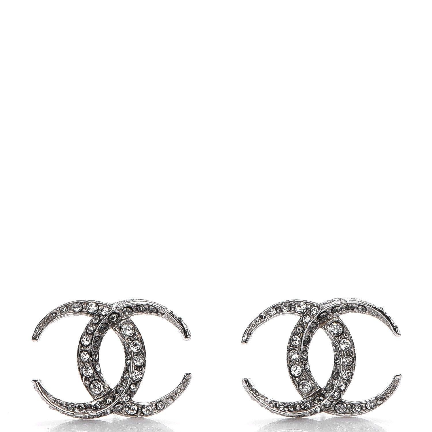 Chanel Crystal CC Moon Earrings Silver 1 of 6