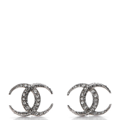 Chanel Crystal CC Moon Earrings Silver 1 of 6