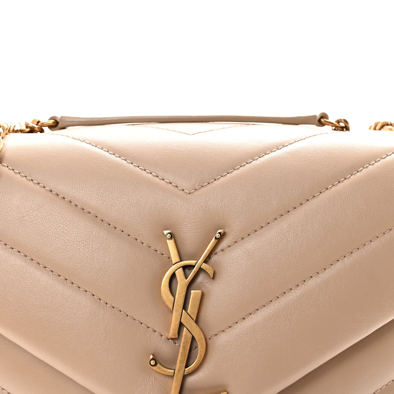 Saint Laurent Calfskin Y Quilted Monogram Small Loulou Chain Satchel Dark Beige 7 of 10