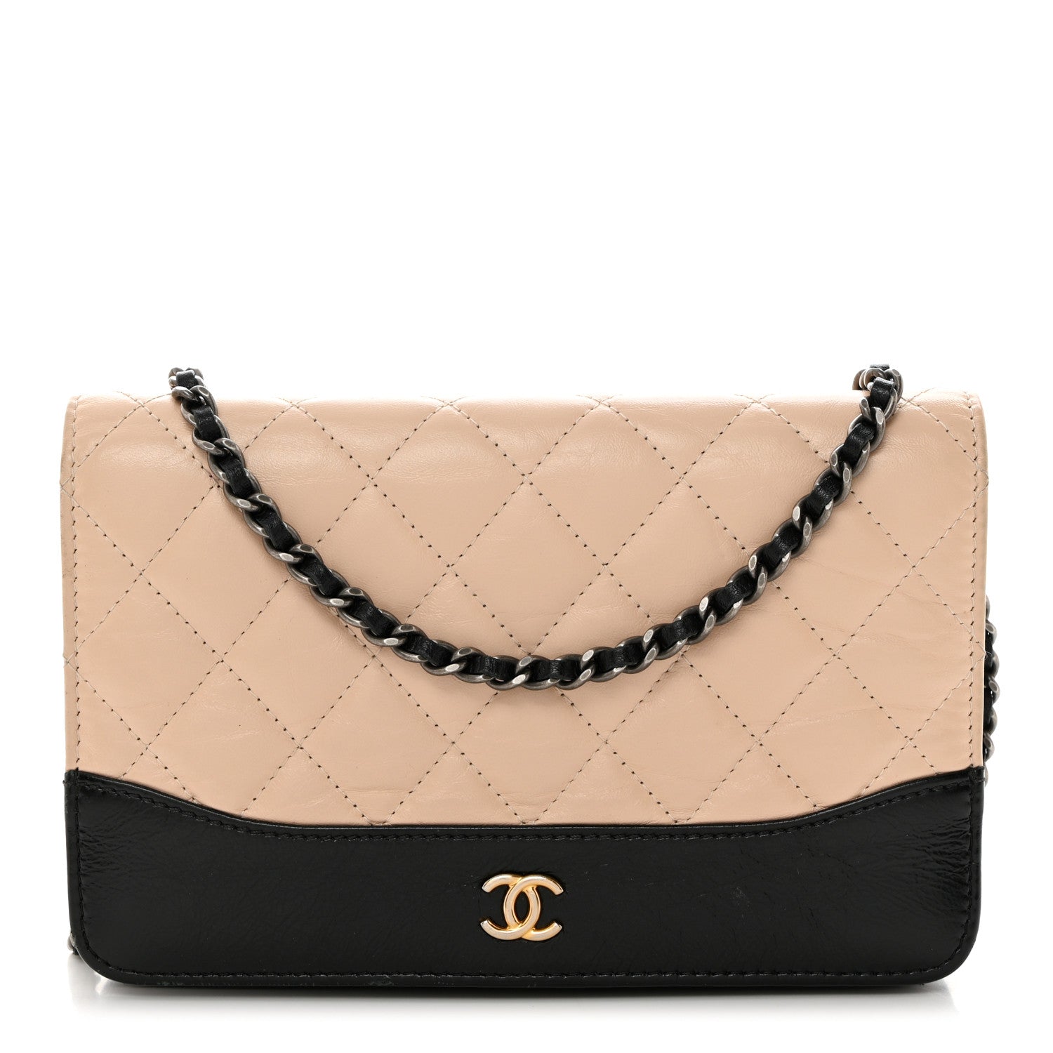 Chanel Aged Calfskin Quilted Gabrielle Wallet On Chain WOC Beige Black 1 of 11