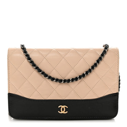 Chanel Aged Calfskin Quilted Gabrielle Wallet On Chain WOC Beige Black 1 of 11