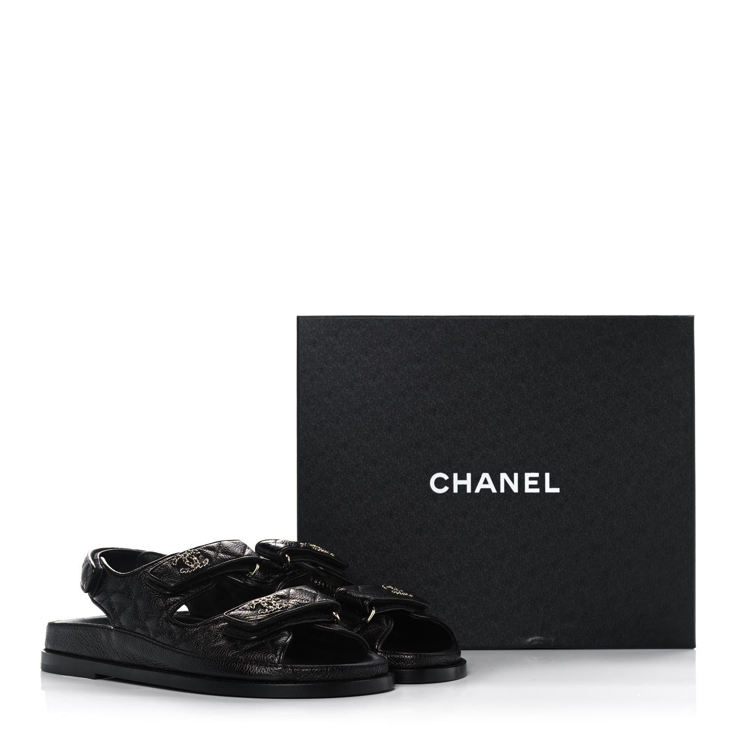 Chanel Grained Calfskin Velcro Dad Sandals 39 Black 9 of 9
