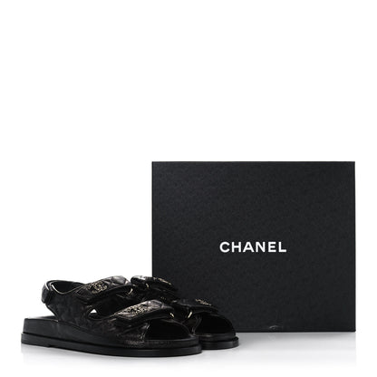 Chanel Grained Calfskin Velcro Dad Sandals 39 Black 9 of 9