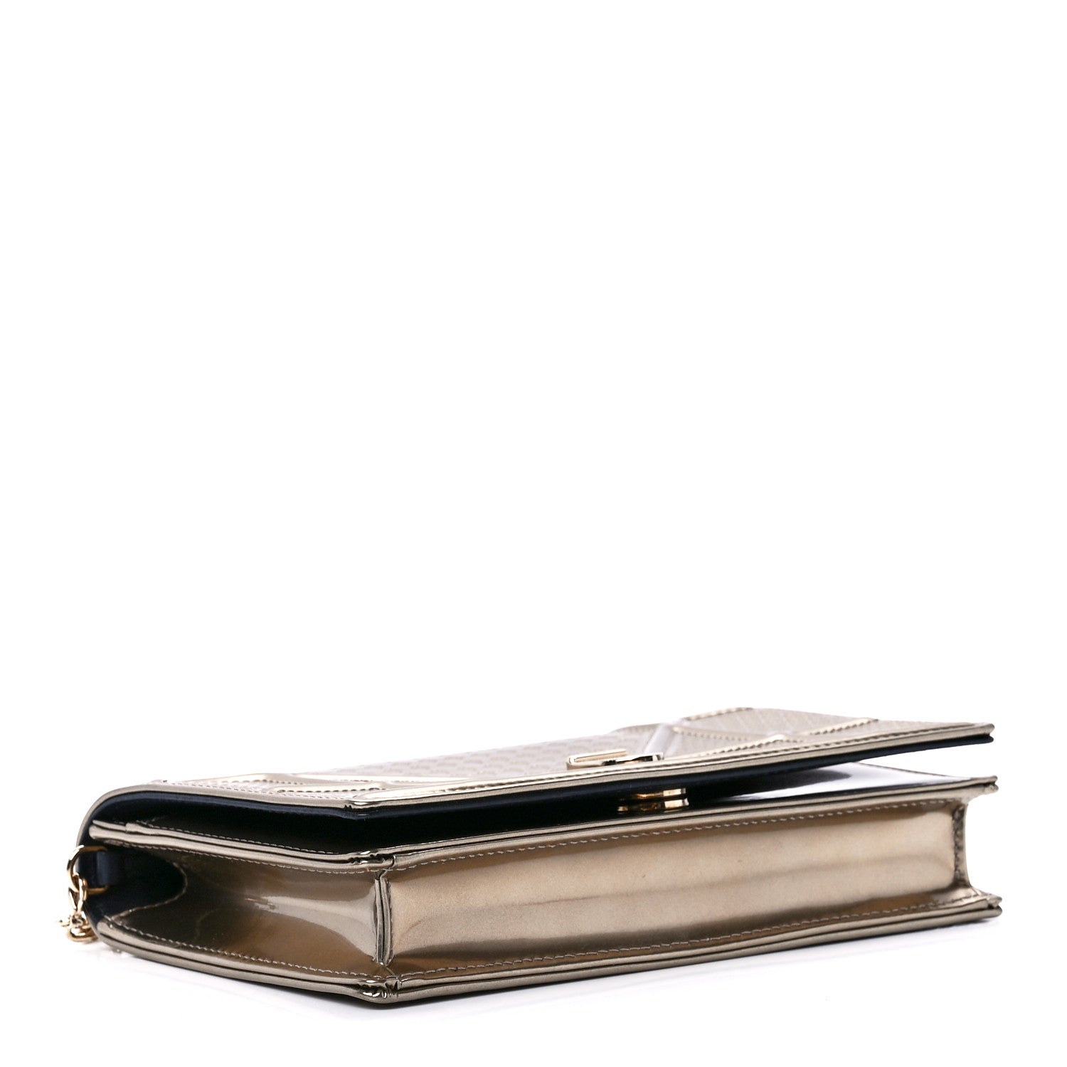 Christian Dior Metallic Patent Micro-Cannage Diorama Wallet on Chain Pouch Gold 4 of 10