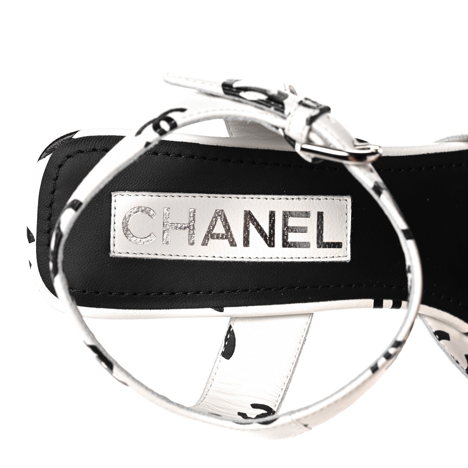 Chanel Printed Lambskin Coco Beach Platform Sandals 40 White Black 7 of 10