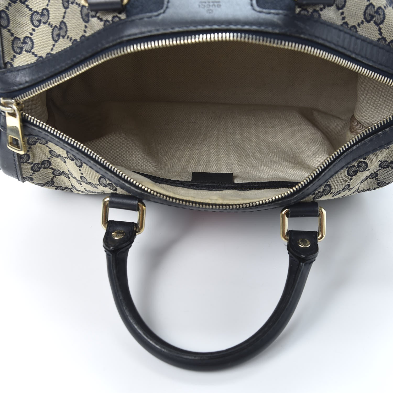 Gucci Monogram Selleria Calfskin Vintage Web Medium Boston Beige Blue 4 of 12