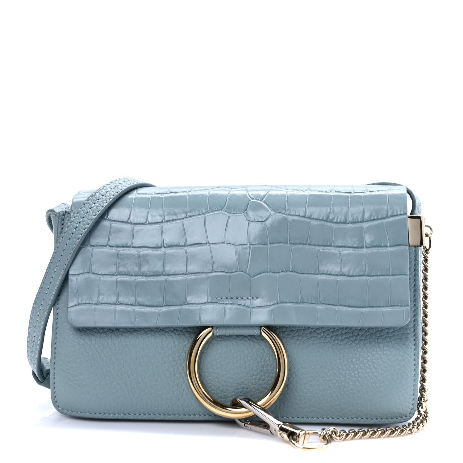 Chloe Calfskin Crocodile Embossed Small Faye Shoulder Bag Faded Blue 1 of 7