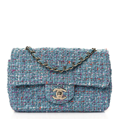 Chanel Tweed Quilted Mini Rectangular Flap Turquoise Purple White Red 1 of 11