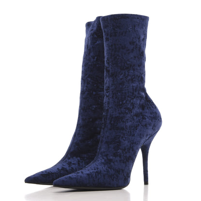 Balenciaga Velvet Extreme Pointed Toe Knife Booties 39 Navy 3 of 8