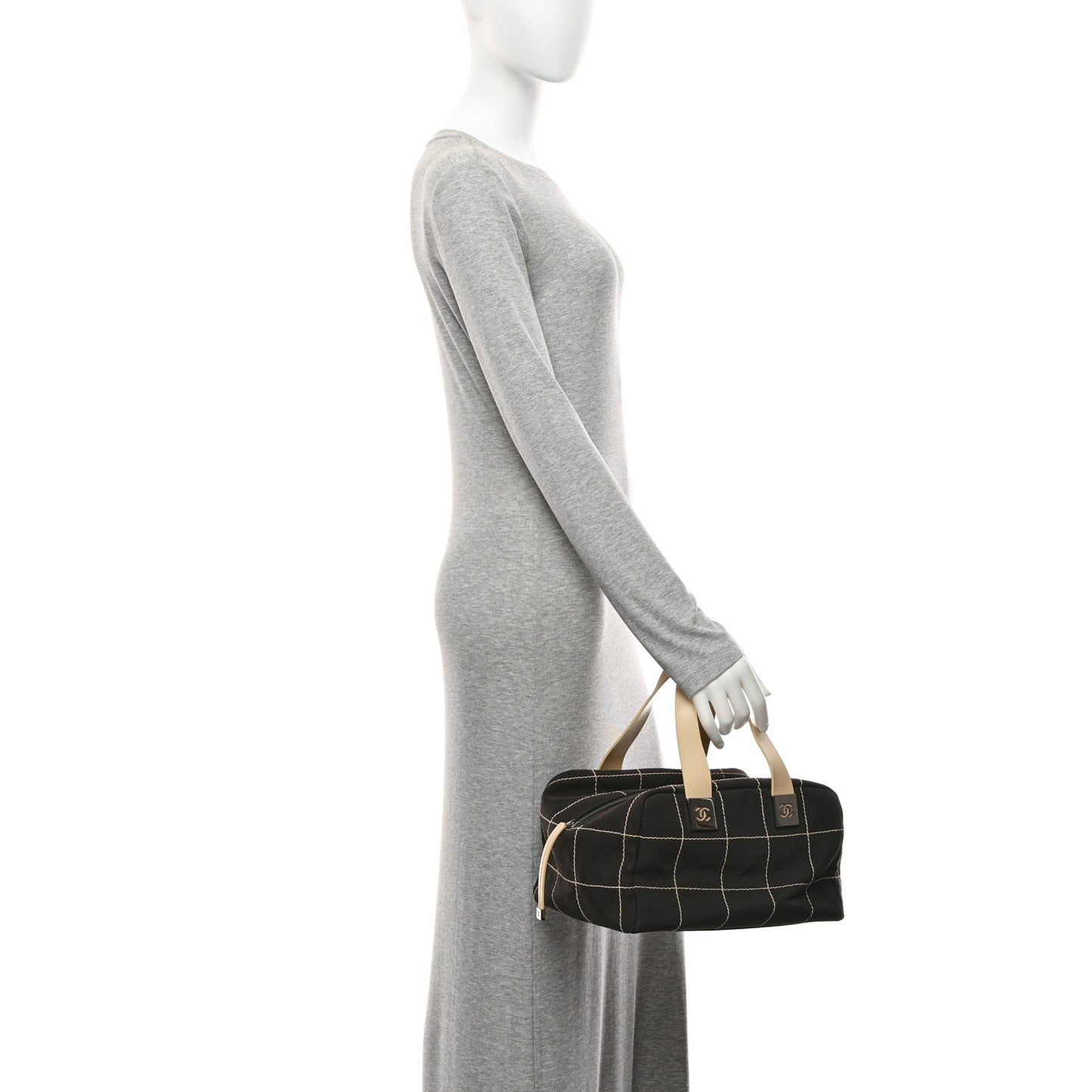 Canvas Square Stitched CC Boston Bag Black