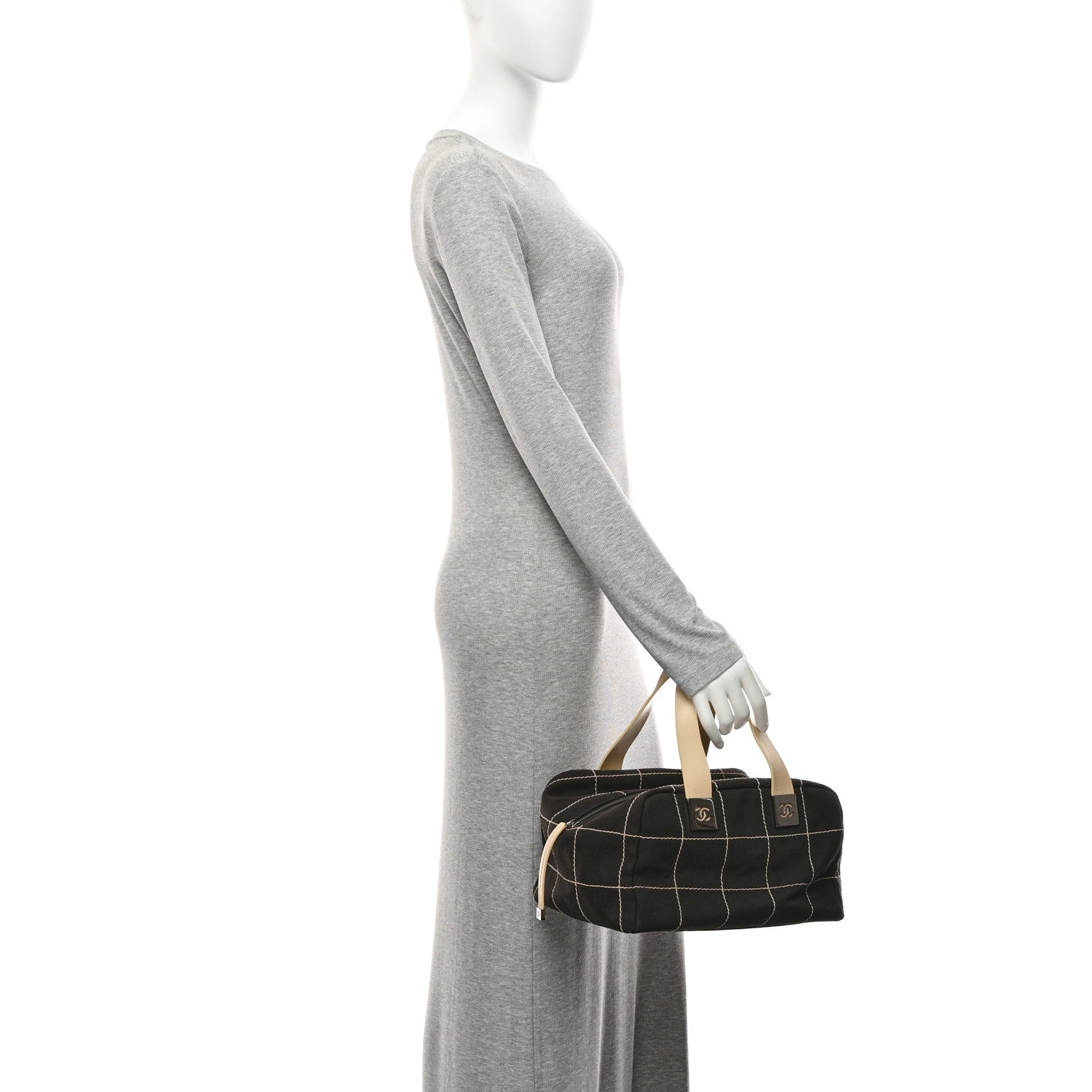 Chanel Canvas Square Stitched CC Boston Bag Black 2 of 11