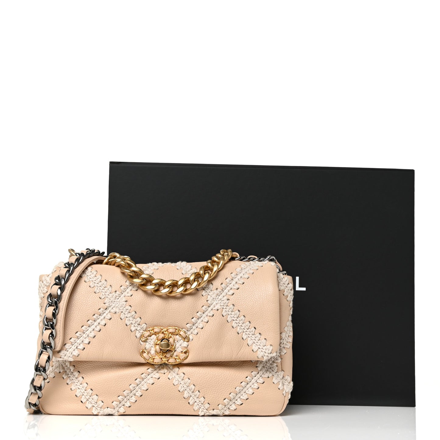 Calfskin Crochet Medium Chanel 19 Flap Beige