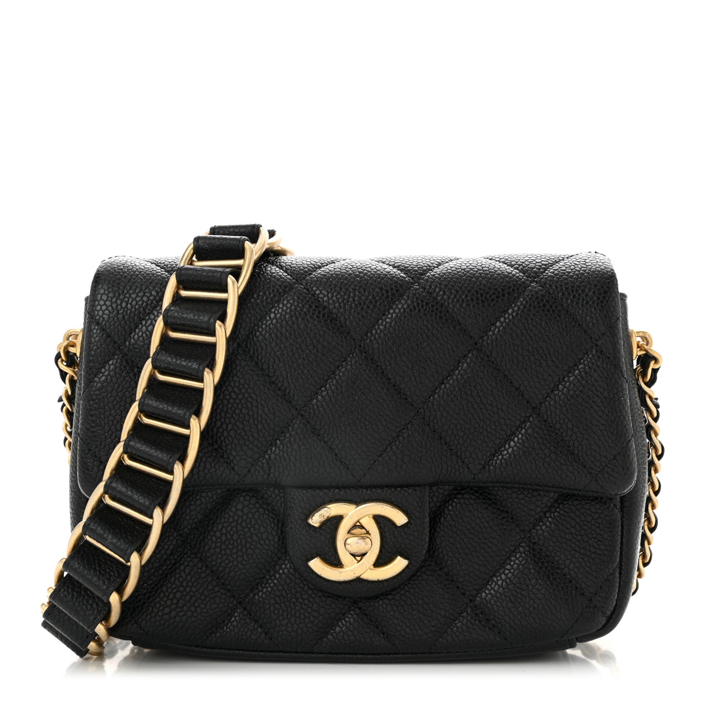 Caviar Quilted Mini Chain Soul Flap Black