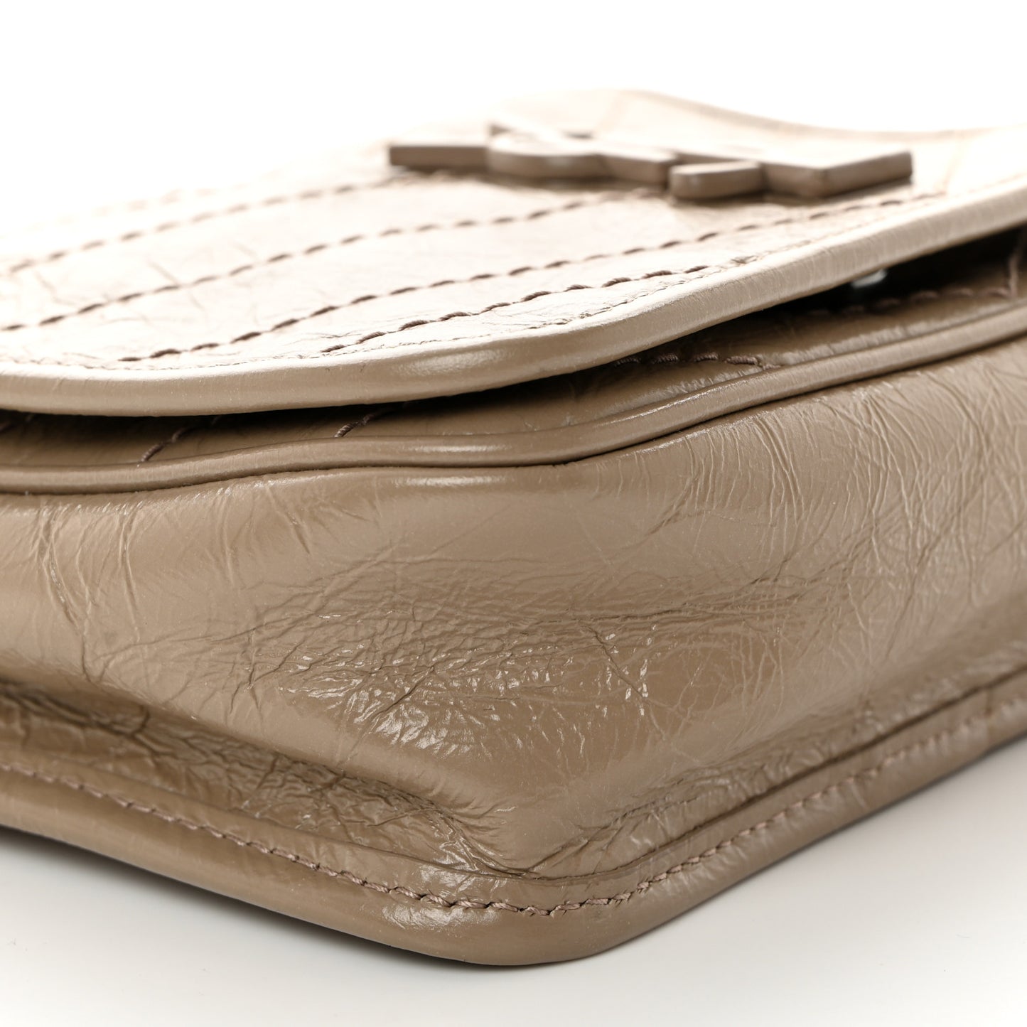 Crinkled Calfskin Matelasse Monogram Niki Chain Wallet Dusty Grey
