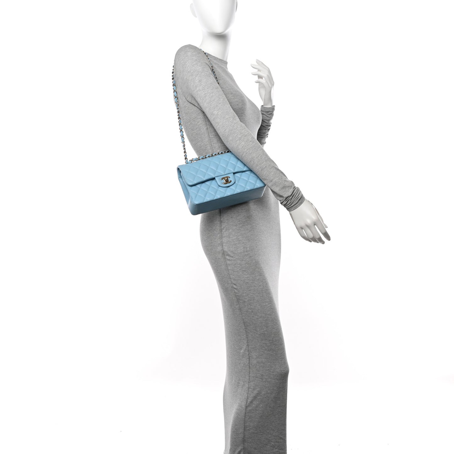 Caviar Quilted Small Double Flap Light Blue