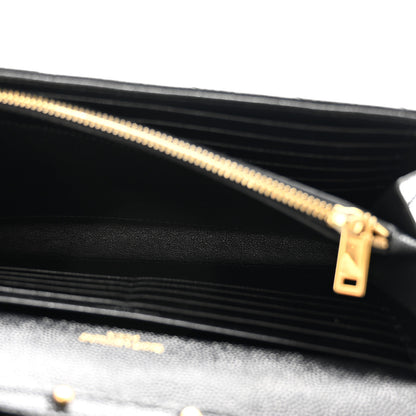 Saint Laurent Grain De Poudre Matelasse Chevron Monogram Chain Wallet Black 4 of 11