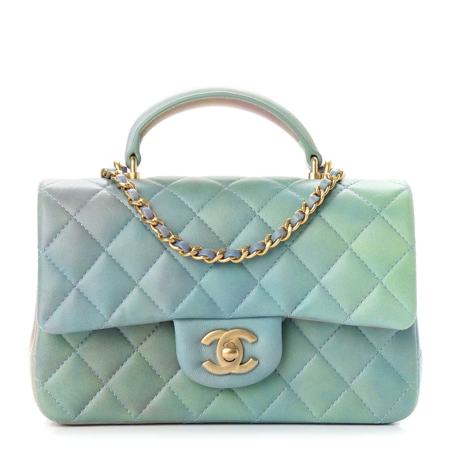 Chanel Lambskin Quilted Ombre Mini Top Handle Rectangular Flap Blue Green 1 of 9