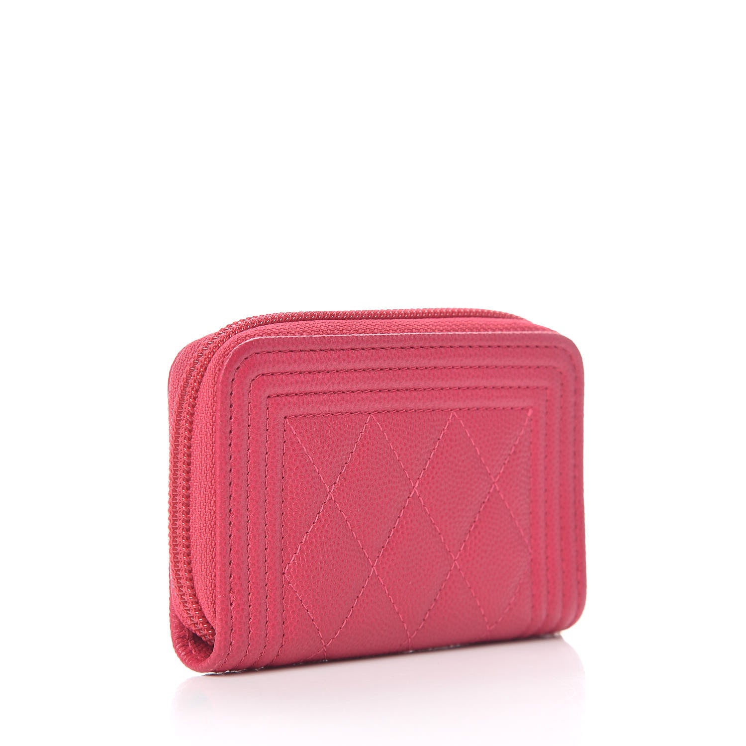 Chanel Caviar Quilted Boy Zip Around Coin Purse Wallet Fuchsia 3 of 12