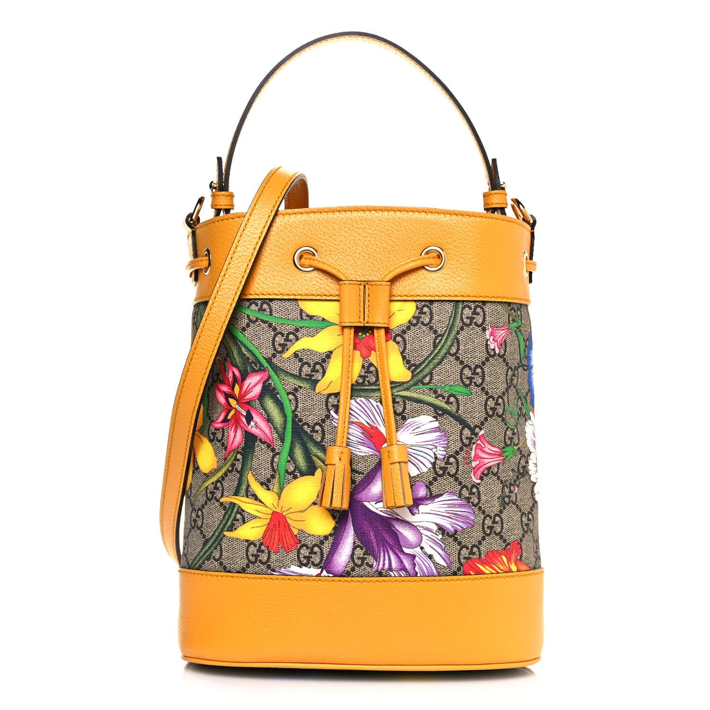 GG Supreme Monogram Flora Small Ophidia Bucket Bag Beige Multicolor Crop