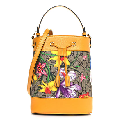 Gucci GG Supreme Monogram Flora Small Ophidia Bucket Bag Beige Multicolor Crop 1 of 9