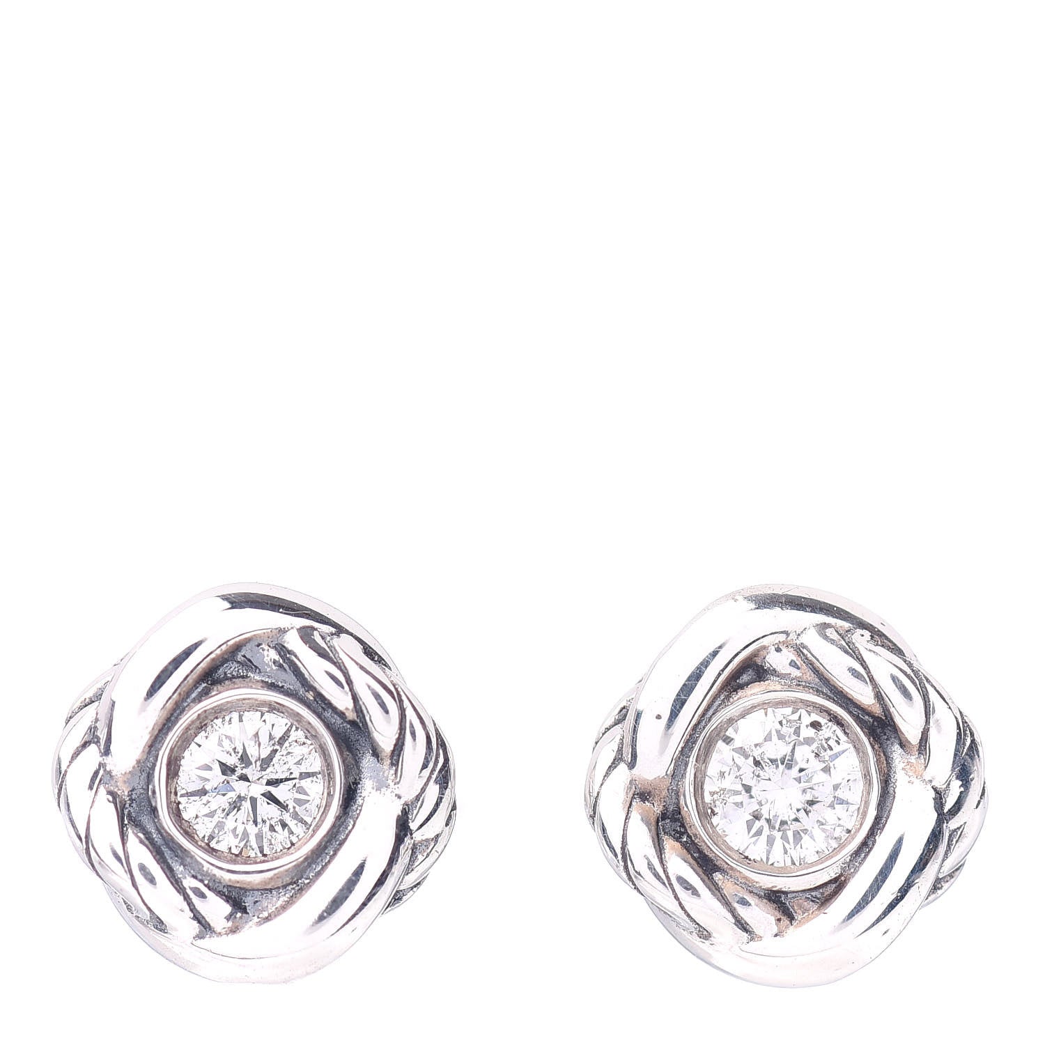 David Yurman Sterling Silver Diamond 7mm Infinity Stud Earrings 1 of 4