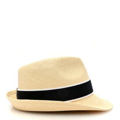 Chanel Straw Grosgrain Ribbon Fedora Hat S Beige Black 6 of 8