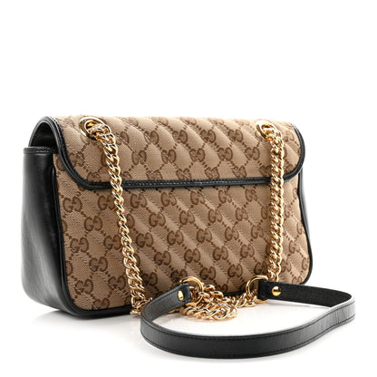 Gucci Monogram Matelasse Diagonal Small GG Marmont Shoulder Bag Beige Black 3 of 11
