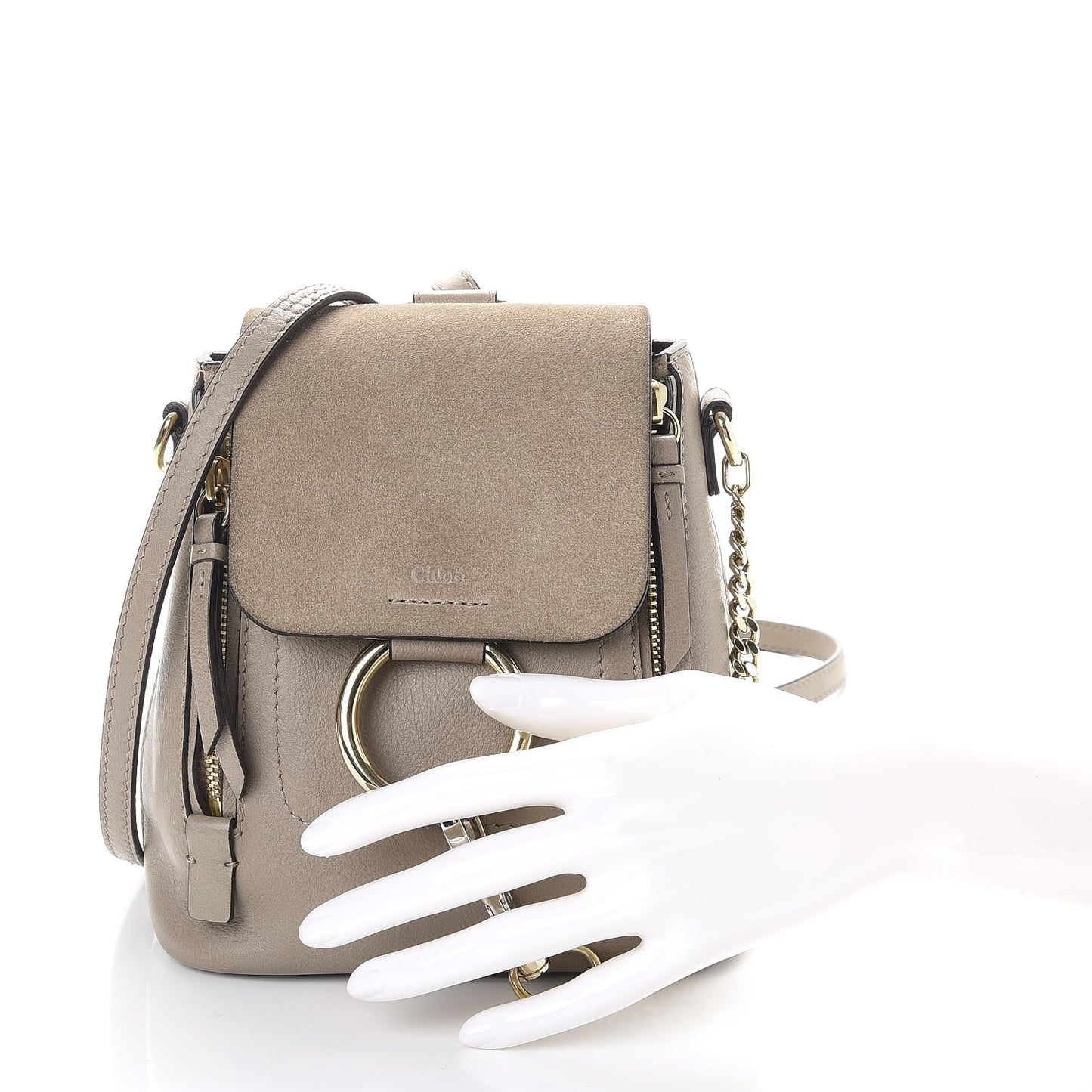 Suede Calfskin Mini Faye Backpack Motty Grey