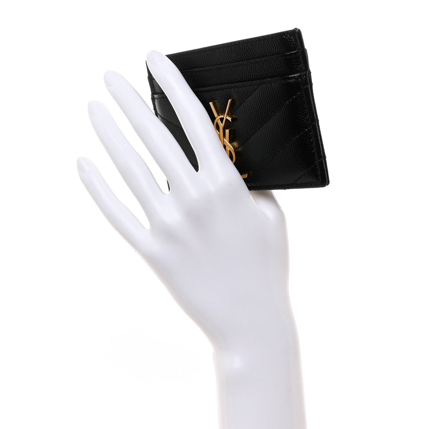 Saint Laurent Grain De Poudre Matelasse Chevron Monogram Credit Card Case Black 2 of 9