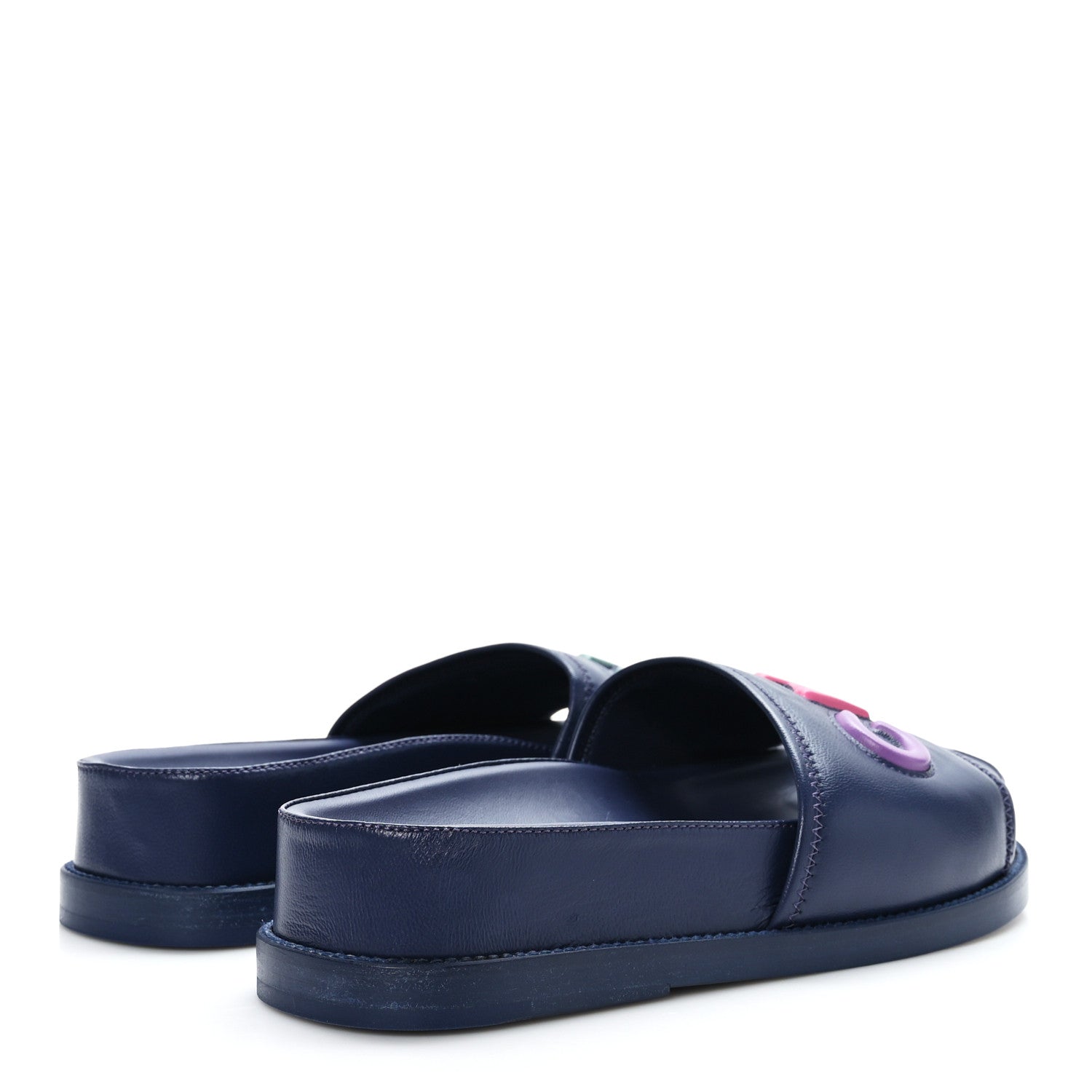 Chanel Lambskin Cha-Nel Mule Sandals 37 Navy Multicolor 4 of 8