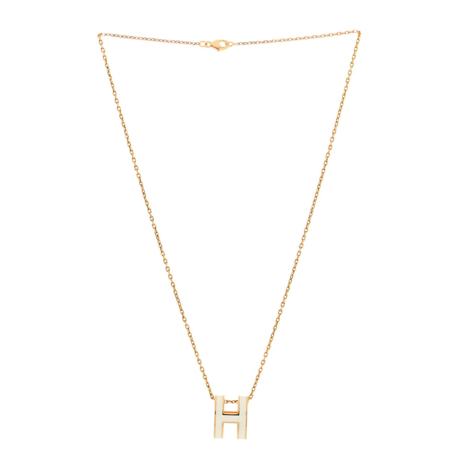 Hermes Lacquered Gold Pop H Pendant Necklace White 3 of 6