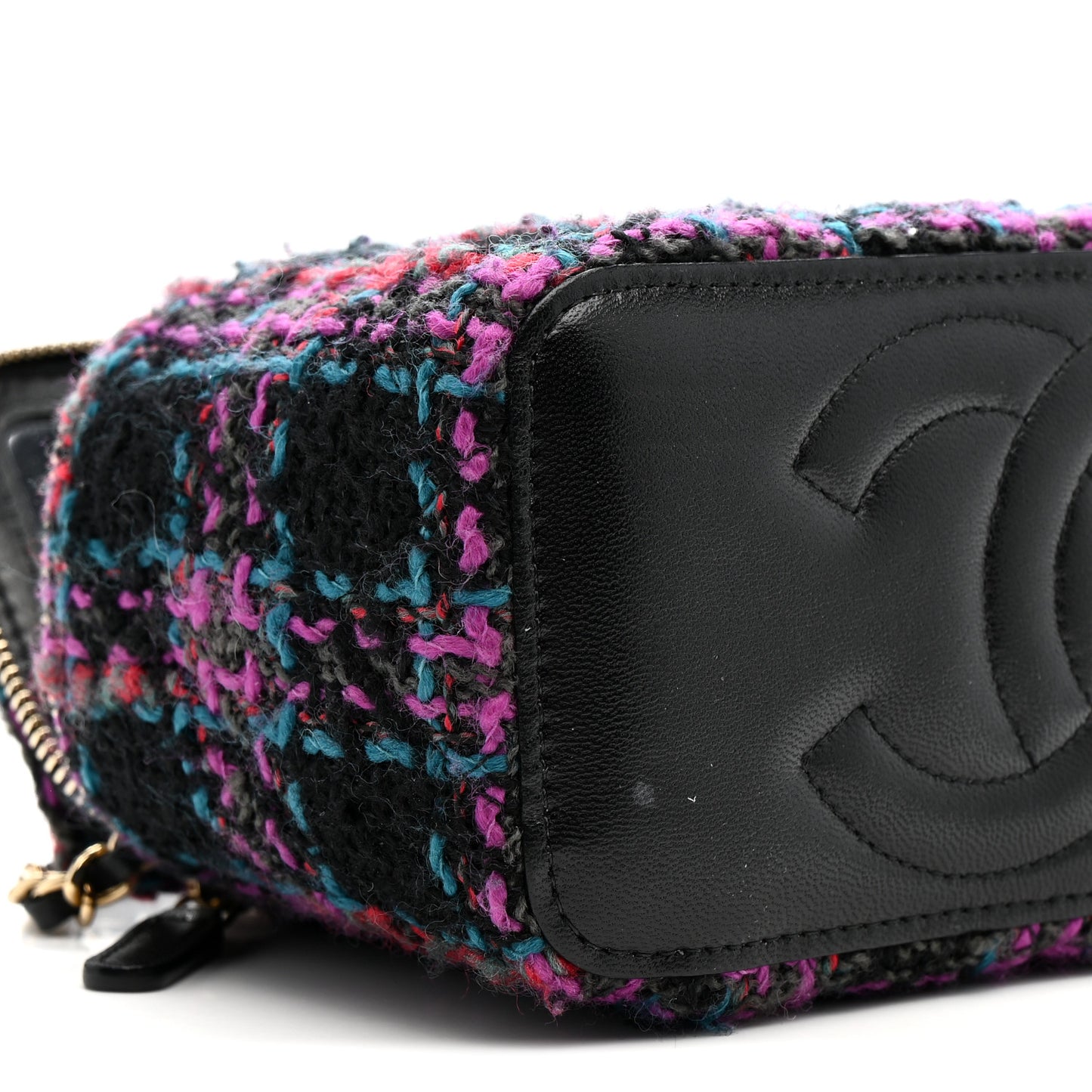 Tweed Quilted Small Vanity Case With Chain Black Purple Green Red
