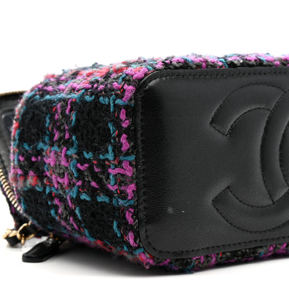 Chanel Tweed Quilted Small Vanity Case With Chain Black Purple Green Red 10 of 12