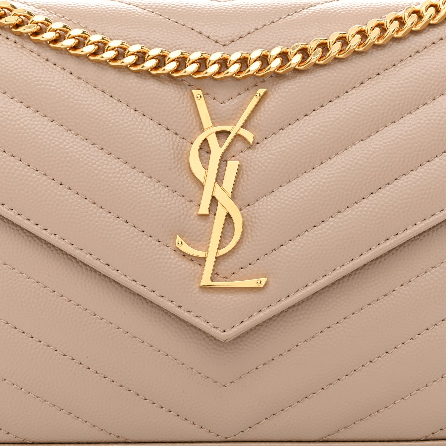 Saint Laurent Grain De Poudre Matelasse Chevron Monogram Chain Wallet Deep Beige 8 of 11