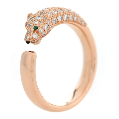 Cartier 18K Pink Gold Diamond Emerald Onyx Panthere De Cartier Ring 62 10 5 of 6
