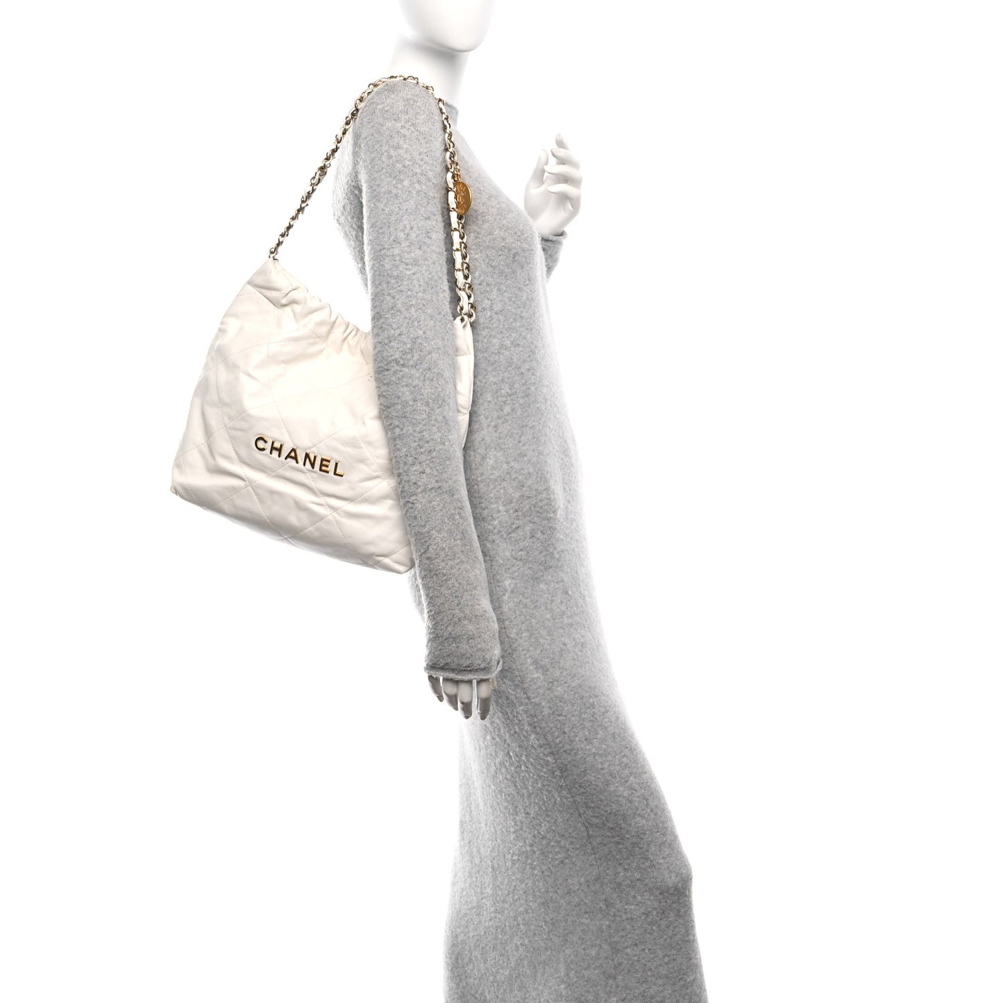 Shiny Calfskin Quilted Small Chanel 22 White