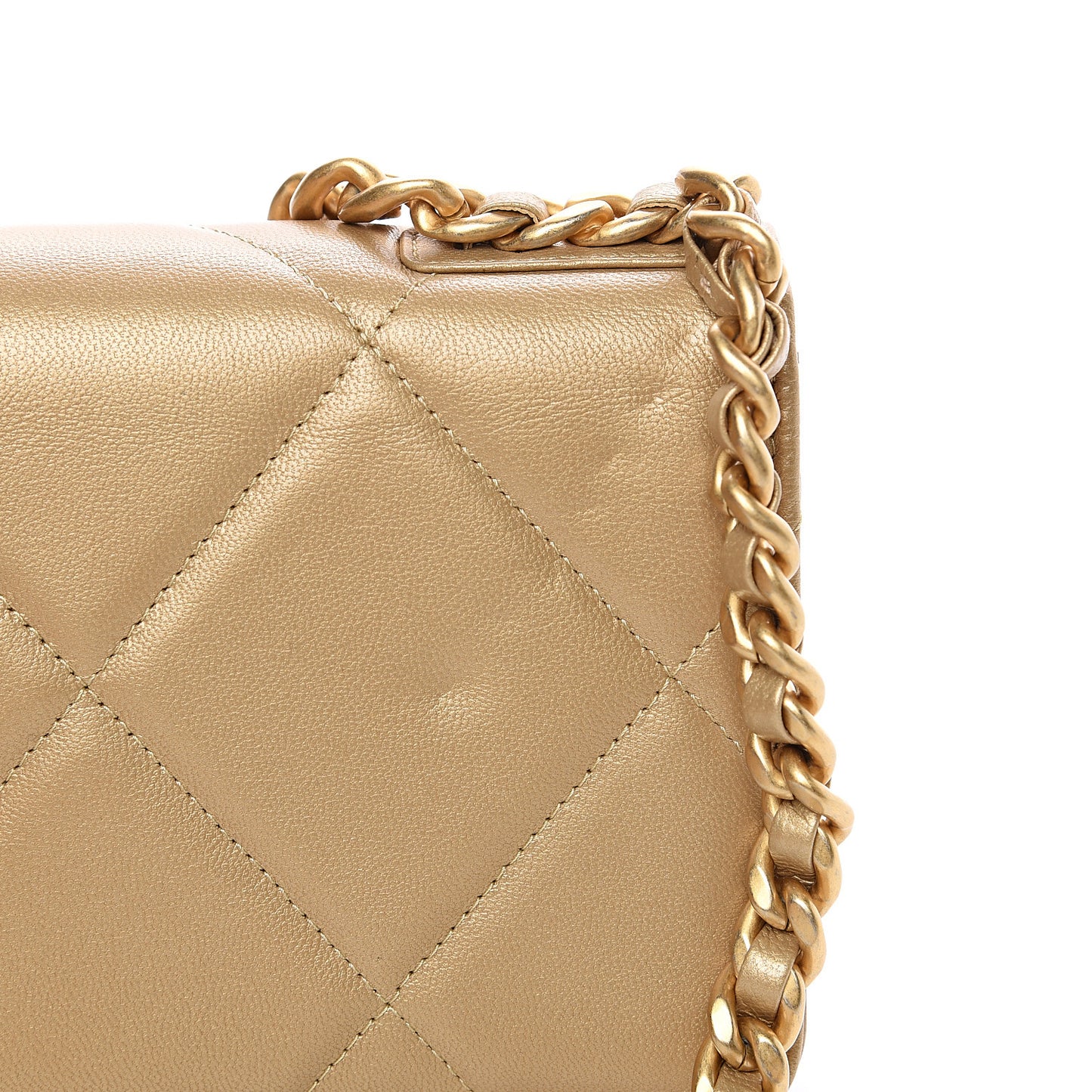 Metallic Goatskin Quilted 19 Wallet On Chain WOC Gold