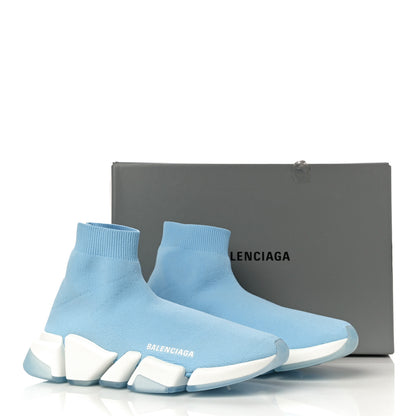 Balenciaga Technical 3D Recycled Knit Bi-Color Womens Speed 2.0 Transparent Sole Sneakers 39 Blue White Transparent Blue 10 of 10