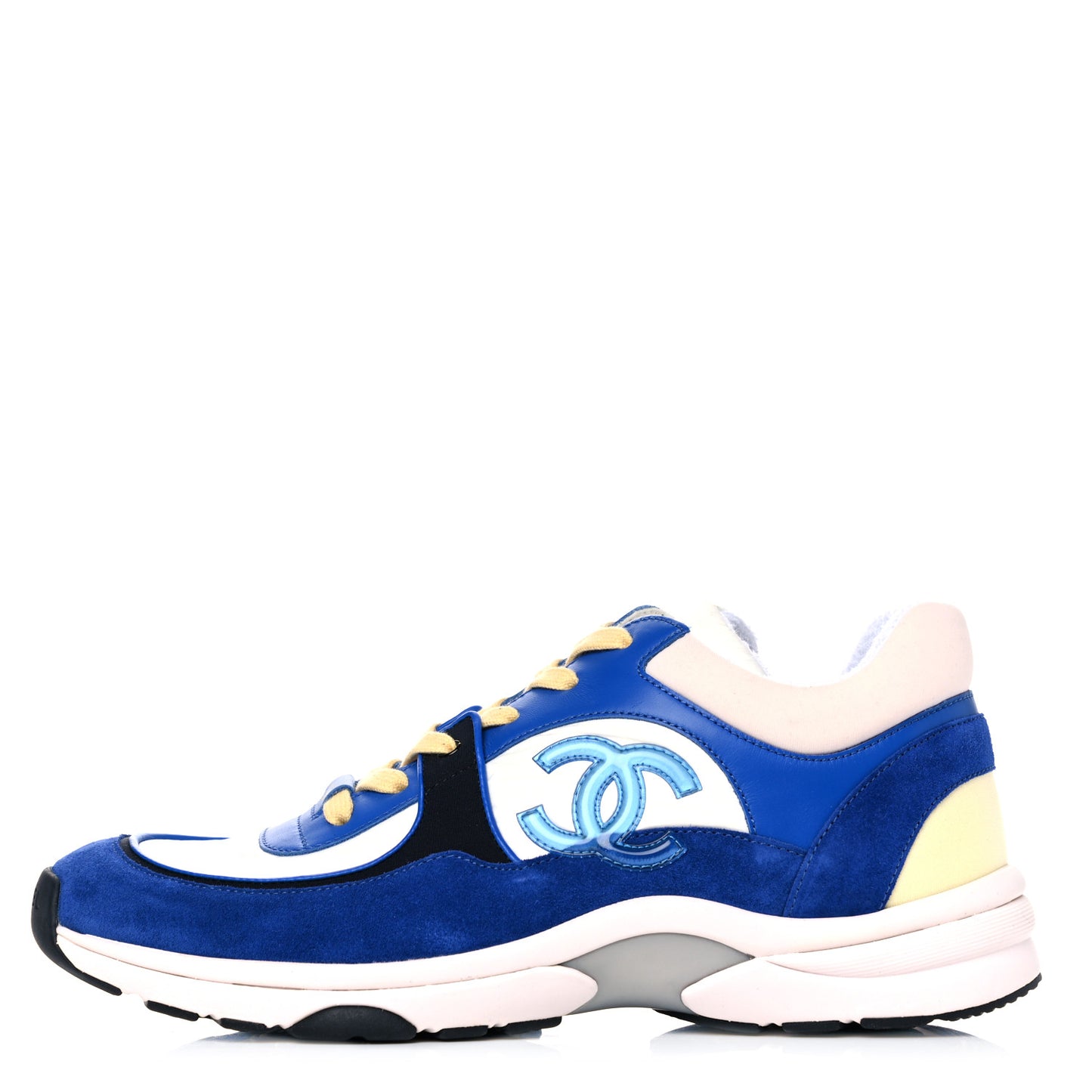 Nylon Lambskin Suede CC Womens Sneakers 41 Blue White Black