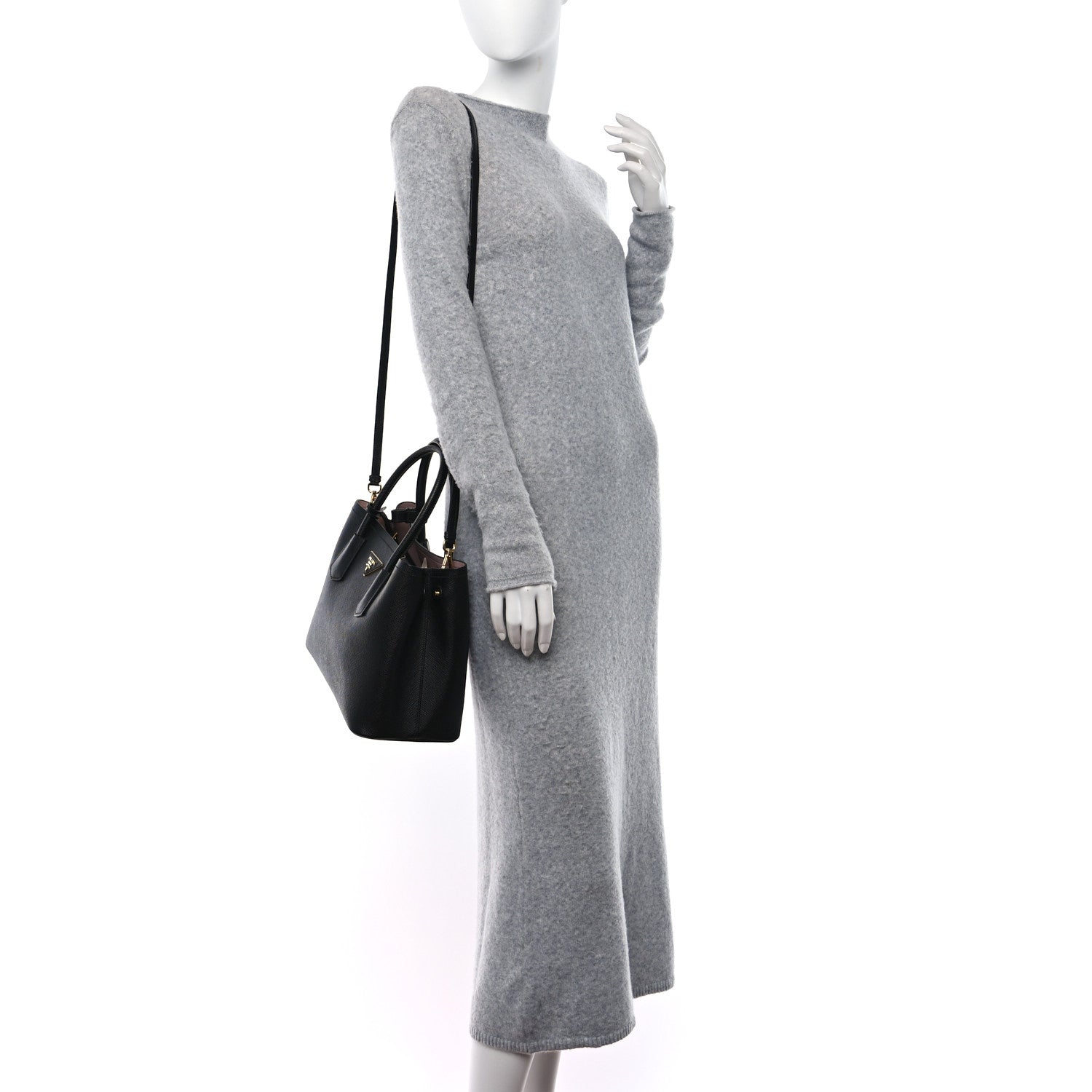 Prada Saffiano Cuir Small Double Bag Black Mughetto 2 of 8