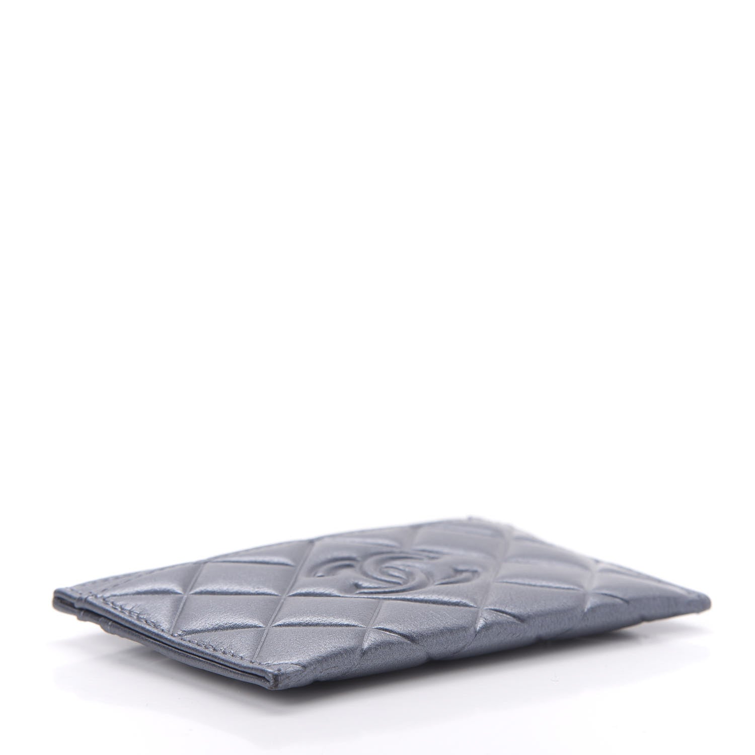 Chanel Metallic Lambskin Quilted Diamond CC Card Holder Blue 4 of 10